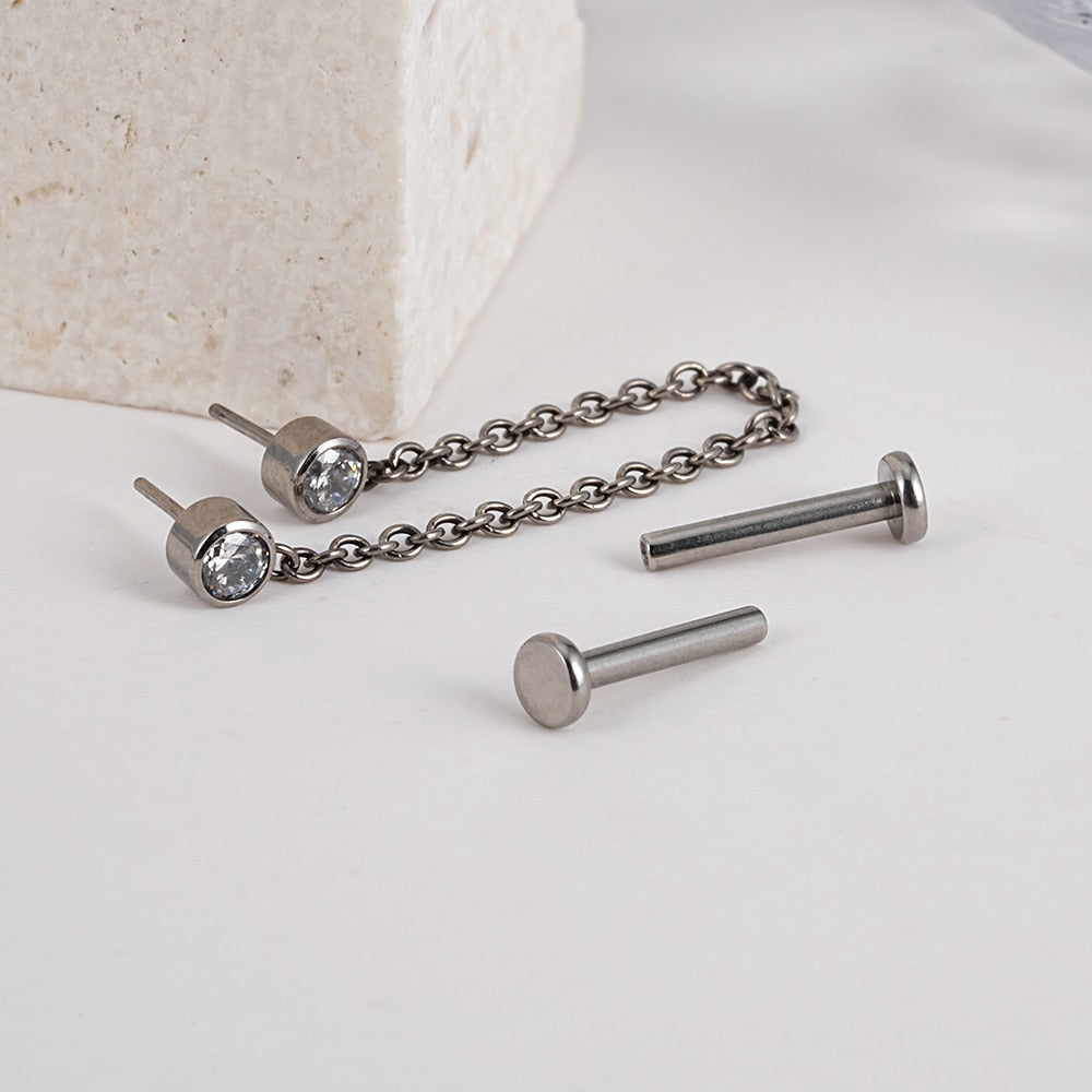 Helix chain earring implant-grade titanium threadless - Rosery Poetry