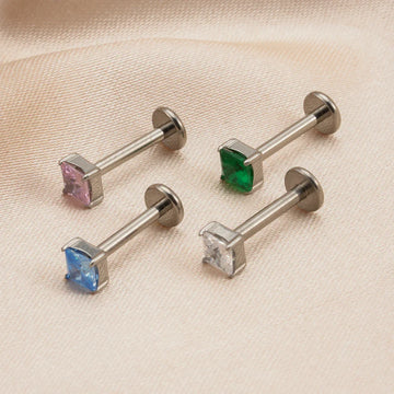 Orecchino con diamante rosa blu verde viola trasparente orecchino con diamante quadrato titanio 16G retro piatto
