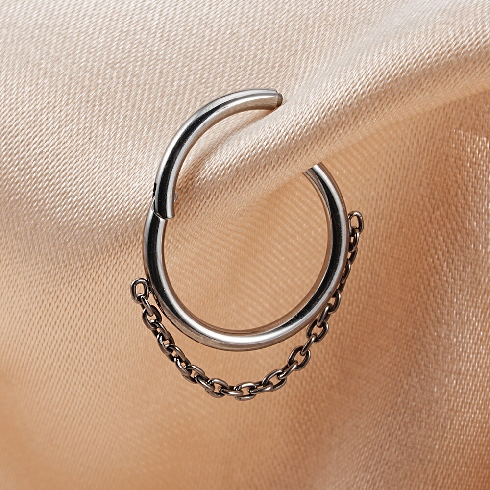 Septum ring 16 gauge with chain made of titanium Rosery Poetry