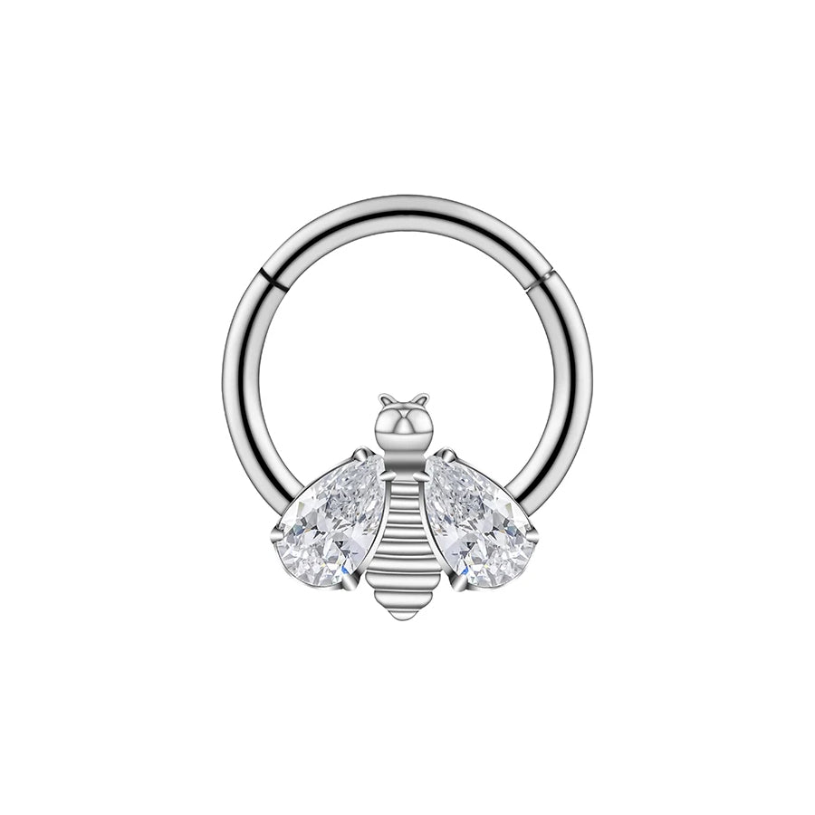 Bee septum ring bumble bee septum ring silver 16G titanium with CZ stones hinged segment clicker Ashley Piercing Jewelry