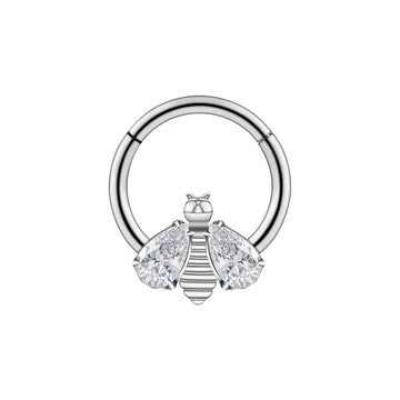 Anillo de tabique de abeja anillo de tabique de abejorro plata 16G titanio con piedras CZ clicker de segmento con bisagras