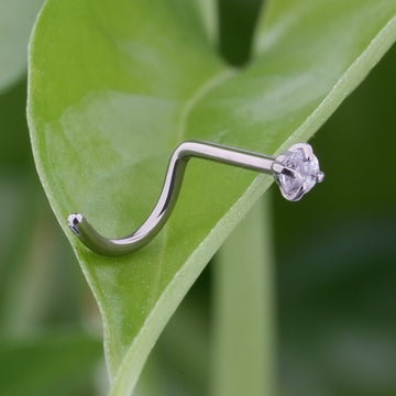Corkscrew nose ring with round CZ different colors titanium 20G Rosery Poetry