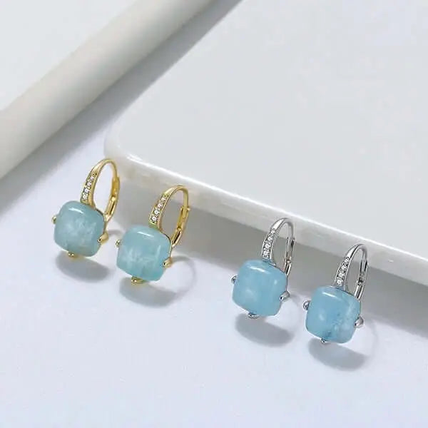 Cushion cut online aquamarine earrings