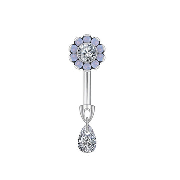 Cute rook piercing titanium flower rook earring with teardrop CZ 16G curved barbell