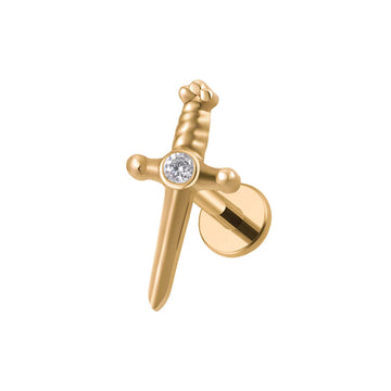Dagger earring stud with a cz stone titanium gold and silver labret piercing 16G internally threaded sword ear stud Ashley Piercing Jewelry