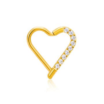 Anello Daith con piercing al cuore in oro e argento in titanio 16G con clicker a segmento incernierato con pietre CZ