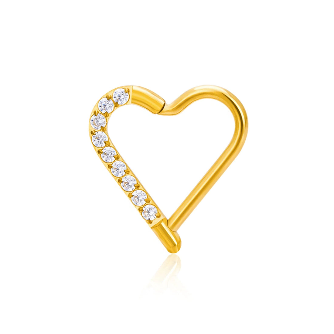 Daith heart piercing gold and silver daith ring titanium 16G with CZ stones hinged segment clicker Ashley Piercing Jewelry