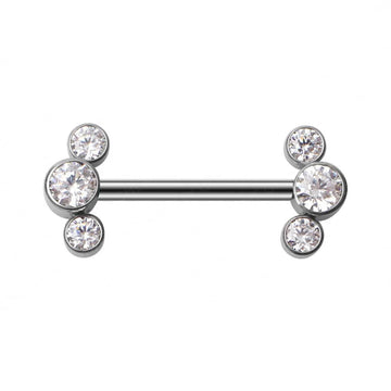 Diamond nipple bar titanium 14G internally threaded 14mm 16 mm 3 CZ stones 1 piece Ashley Piercing Jewelry