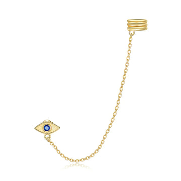 Earring with chain and cuff gold evil eye Rosery Poetry
