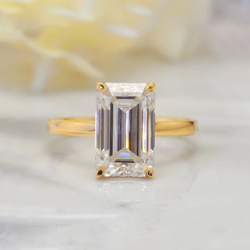 Emerald cut moissanite ring engagement ring 4-carat sterling silver yellow gold Rosery Poetry