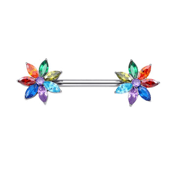 Flower nipple piercing straight barbells threadless push pin titanium 2 pieces 14G 16mm