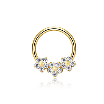 Anello con setto floreale in oro 16G e titanio argento con anelli da naso con pietre CZ daith piercing