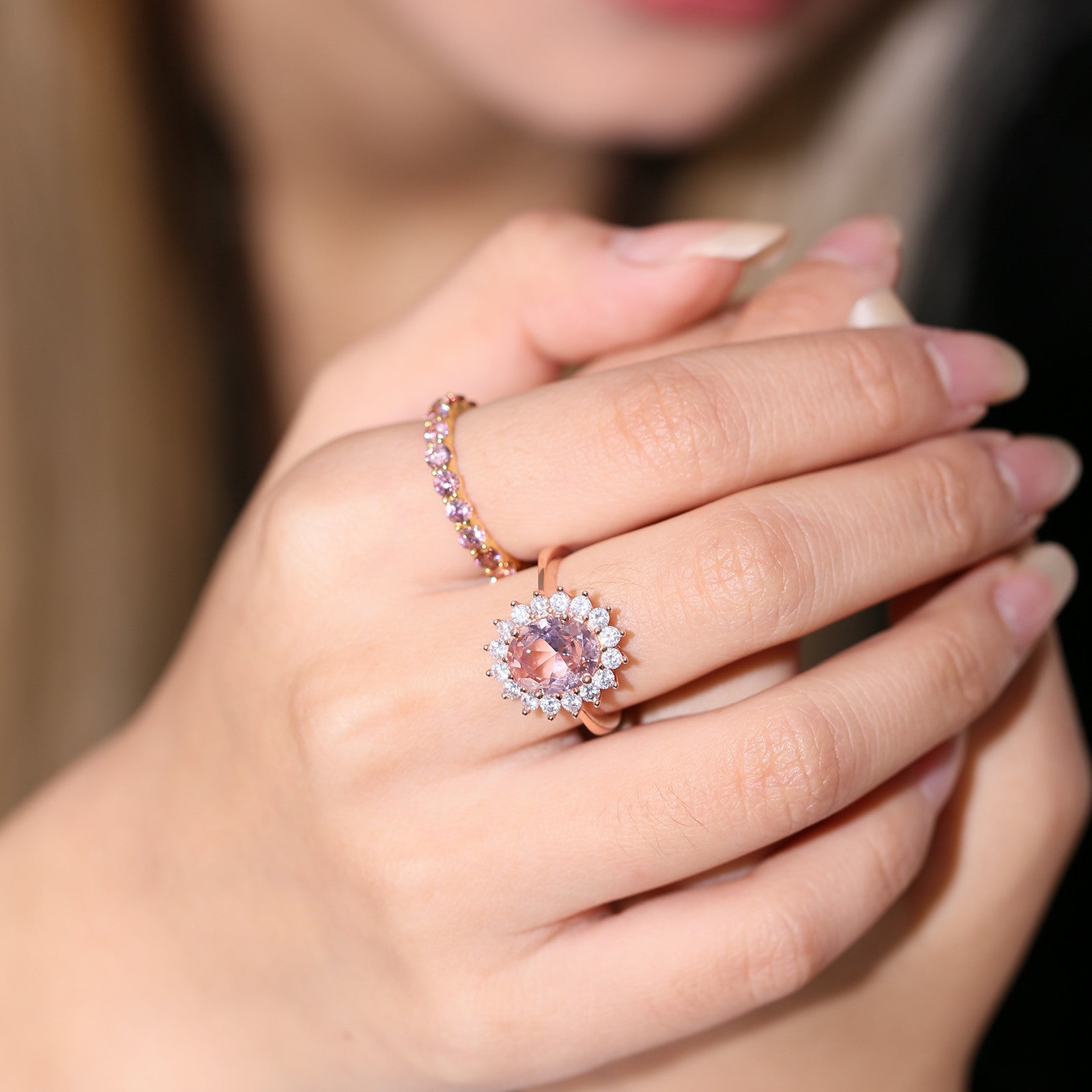 Natural Pink Morganite Diamond Engagement Halo Ring Solid 14K Rose Gold  Jewelry | eBay