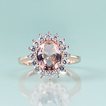 Anel de noivado de morganita rosa, réplica do anel Princesa Diana
