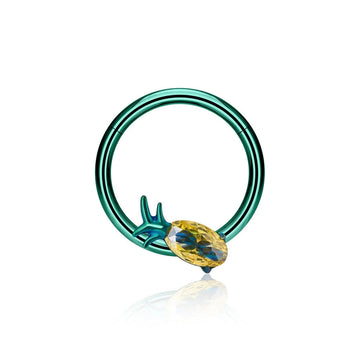 Anillo de tabique verde con una fruta de piña cortada anillo de segmento elegante fresco 16G 8mm 10mm