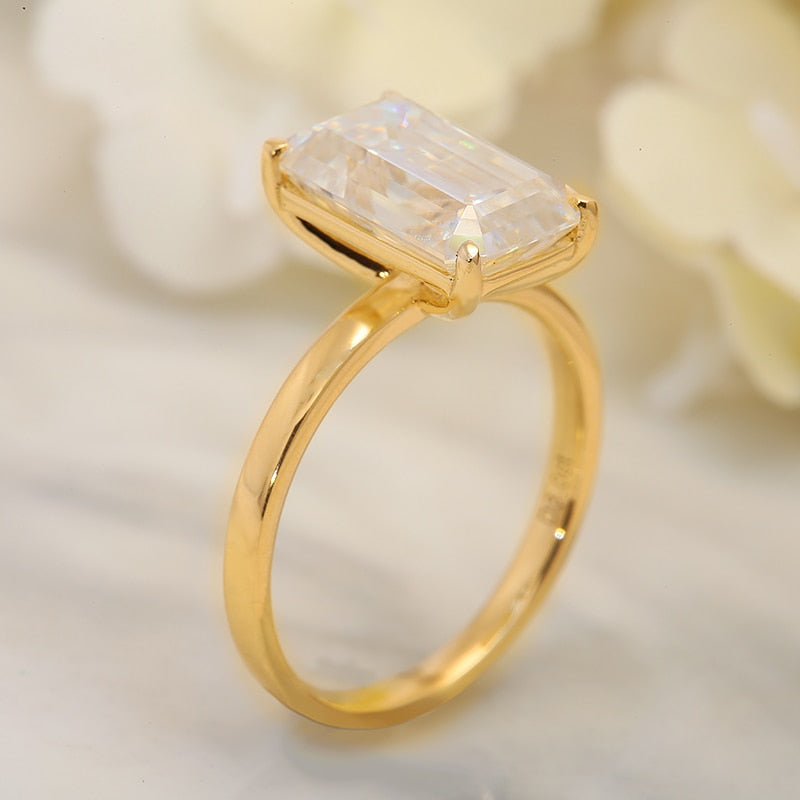 Emerald cut moissanite ring engagement ring 4-carat sterling silver yellow gold Rosery Poetry