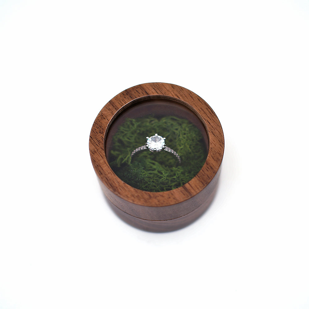 Transparent ring display box round walnut wood Rosery Poetry