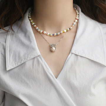 Colorful pearl bead choker
