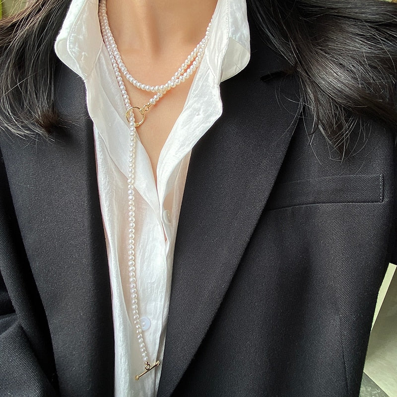 Long pearl online necklace with knot