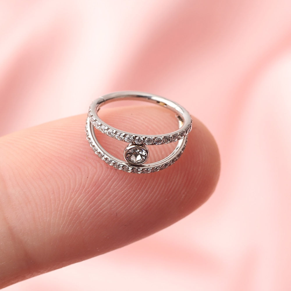 Pretty double helix piercing with CZ titanium 16G Ashley Piercing Jewelry