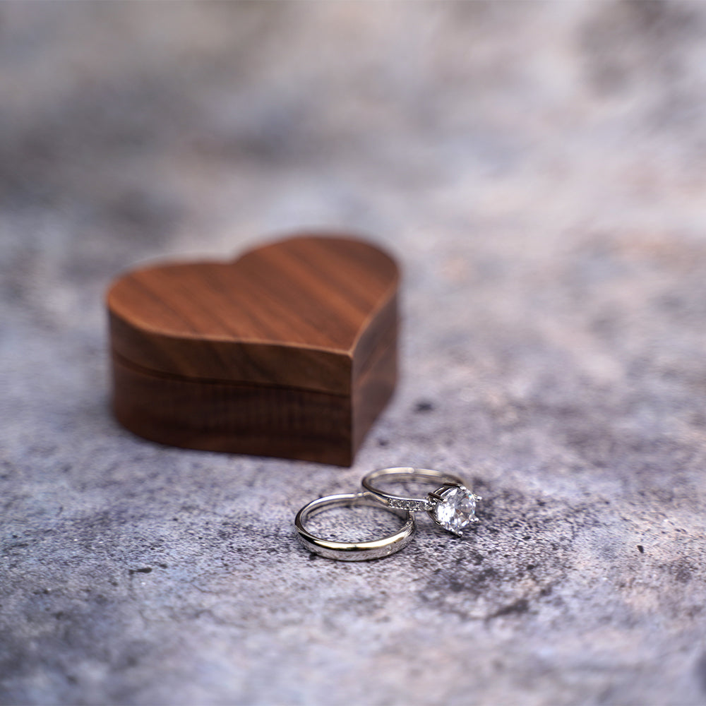 Wedding ring box heart shaped black walnut wood Rosery Poetry