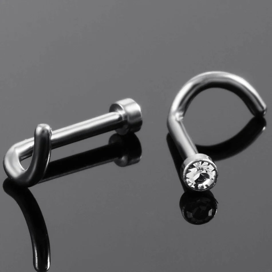 Classy nose piercing stud with CZ titanium 20G Rosery Poetry