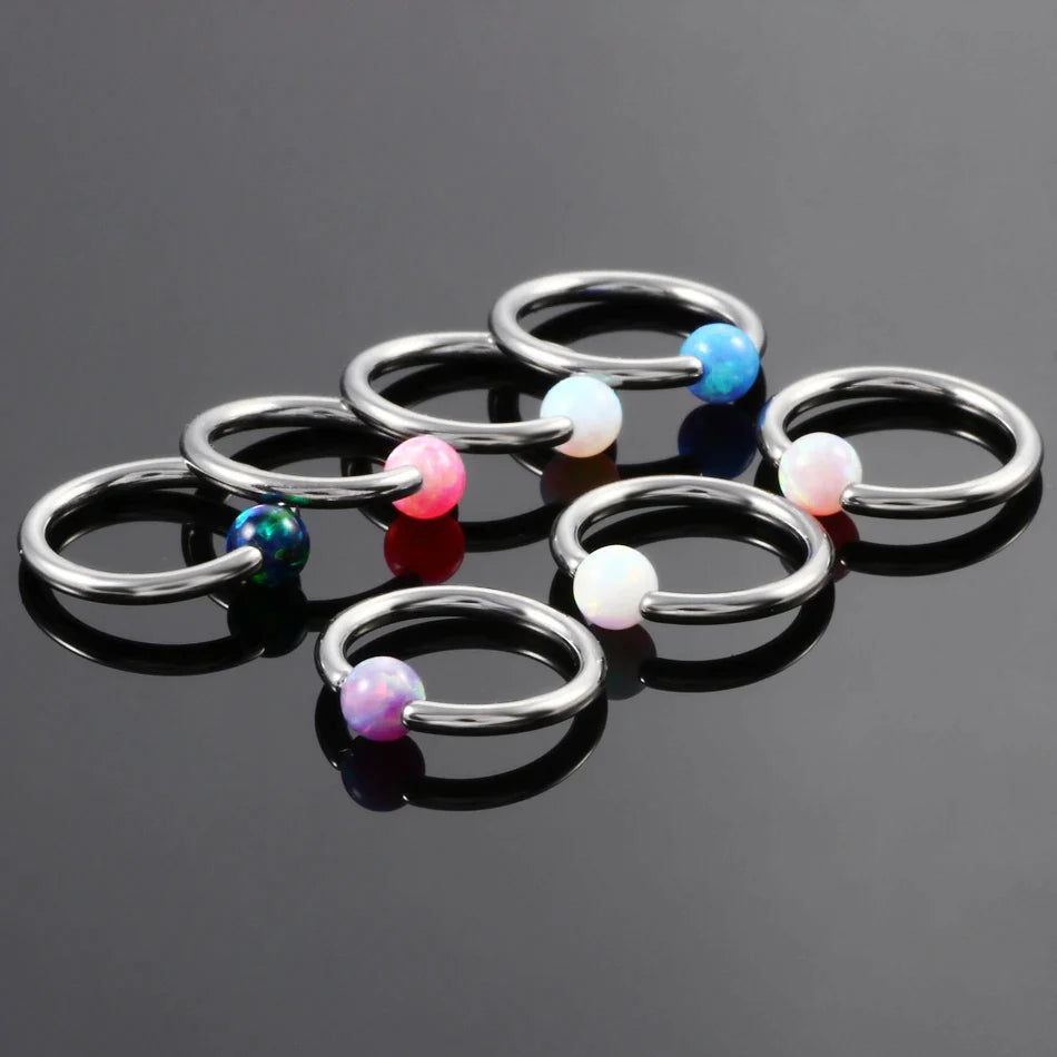 Opal septum ring 16G with white blue red opal round captive bead ring 8mm nose piercing Ashley Piercing Jewelry