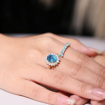 Anillo réplica de la princesa Diana anillo de aguamarina azul