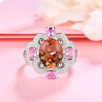 Anello Zultanite grande anello da cocktail rosa e arancione in argento sterling 925