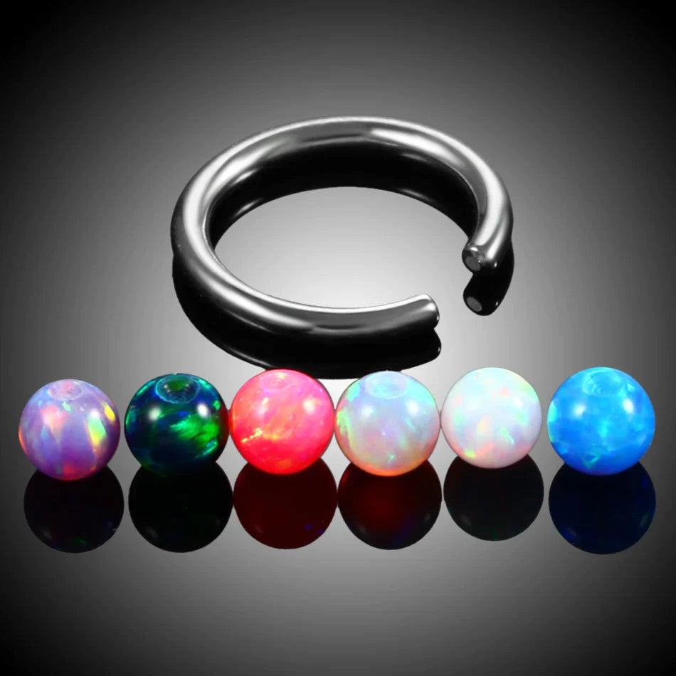 Opal septum ring 16G with white blue red opal round captive bead ring 8mm nose piercing Ashley Piercing Jewelry