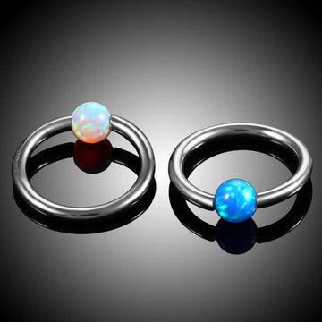 Opal septum ring 16G with white blue red opal round captive bead ring 8mm nose piercing