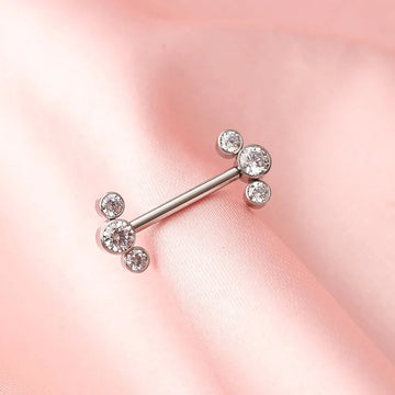 Diamond nipple bar titanium 14G internally threaded 14mm 16 mm 3 CZ stones 1 piece