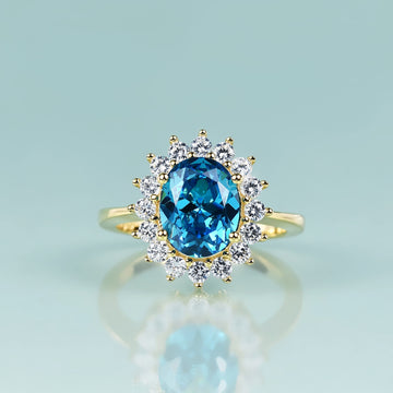 Anello replica della principessa Diana, anello con acquamarina blu