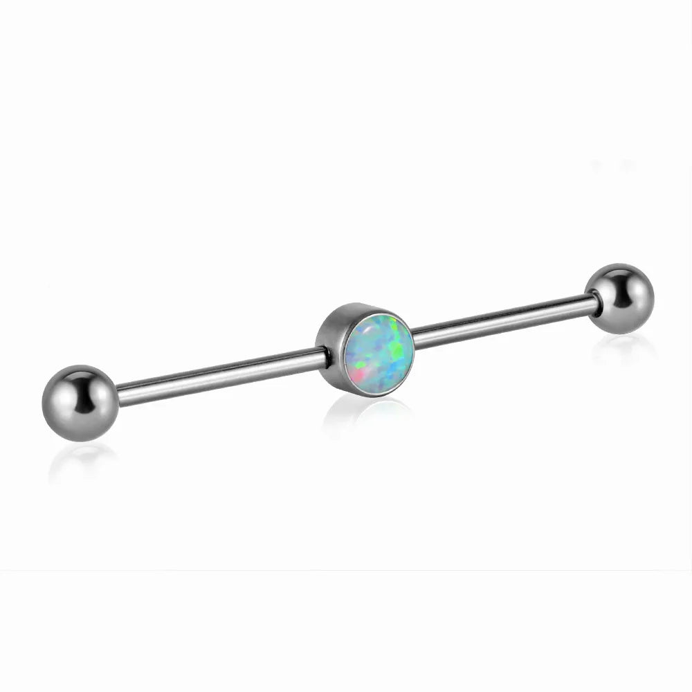 Opal industrial piercing titanium opal industrial barbell 14G 38mm white opal black opal Ashley Piercing Jewelry