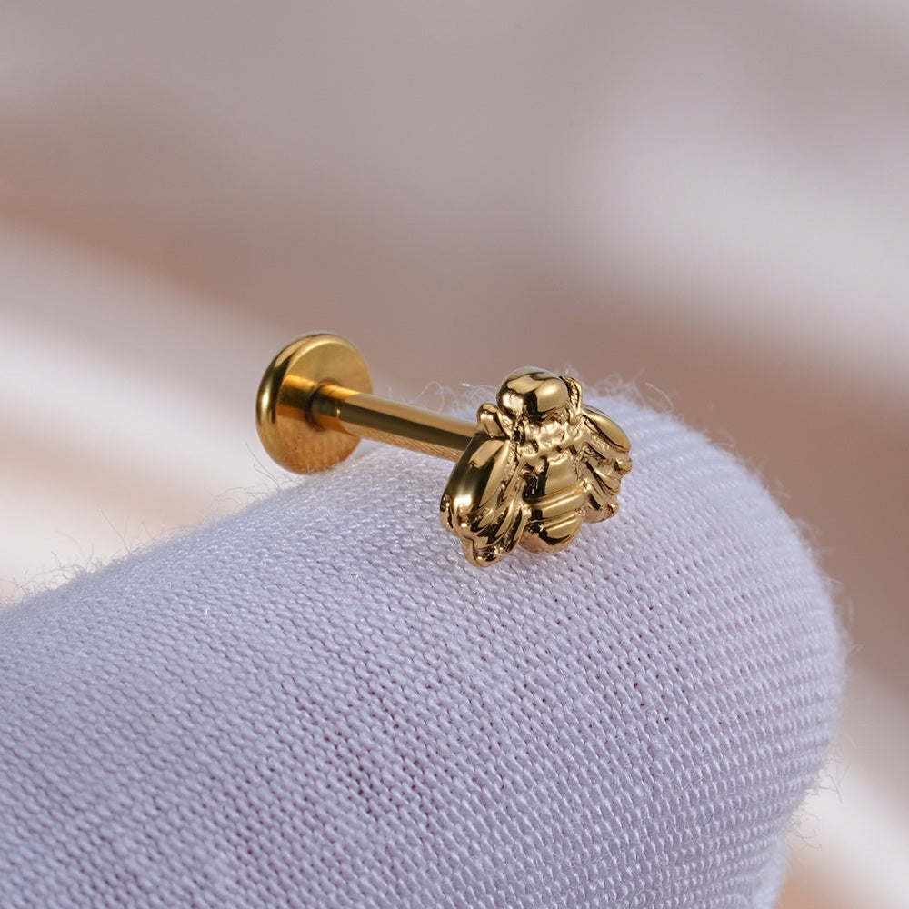 Labret stud with bee 16 gauge titanium internally threaded Ashley Piercing Jewelry
