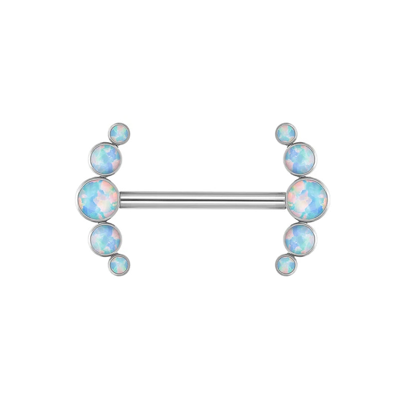 Long nipple piercing bar 14G titanium with opal 14mm 16mm internally-threaded 1 piece Ashley Piercing Jewelry