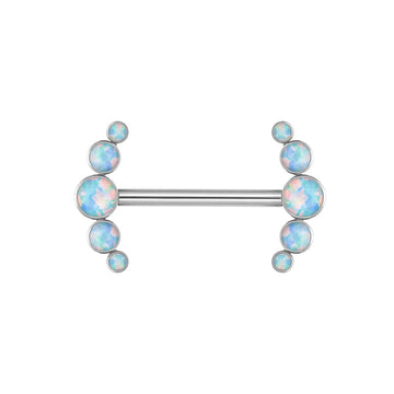 Long nipple piercing bar 14G titanium with opal 14mm 16mm internally-threaded 1 piece Ashley Piercing Jewelry