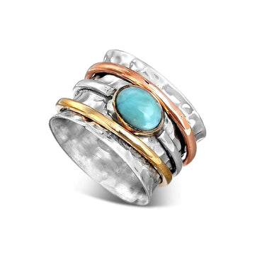 Luxe fidget ring wide band with a green turquoise stone Rosery Poetry