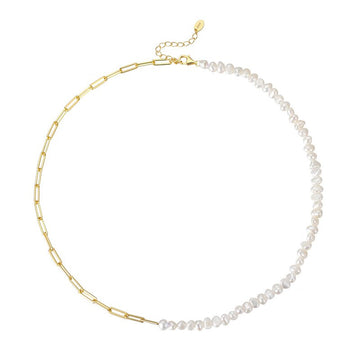 Half pearl half chain necklace