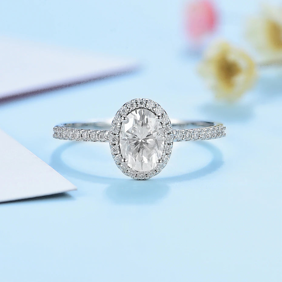 Oval moissanite ring 1 carat sterling silver 10K engagement ring affordable and unique Rosery Poetry