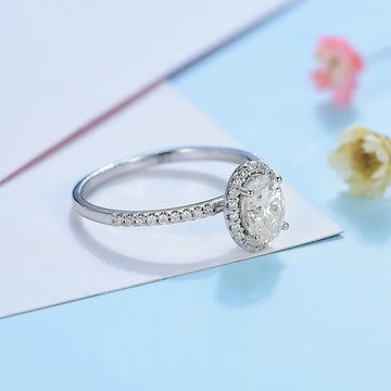 Anel oval de moissanite 1 quilate de prata esterlina 10K anel de noivado acessível e exclusivo