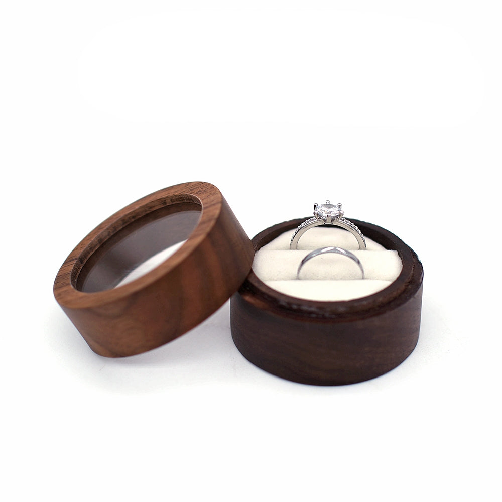 Transparent ring display box round walnut wood Rosery Poetry