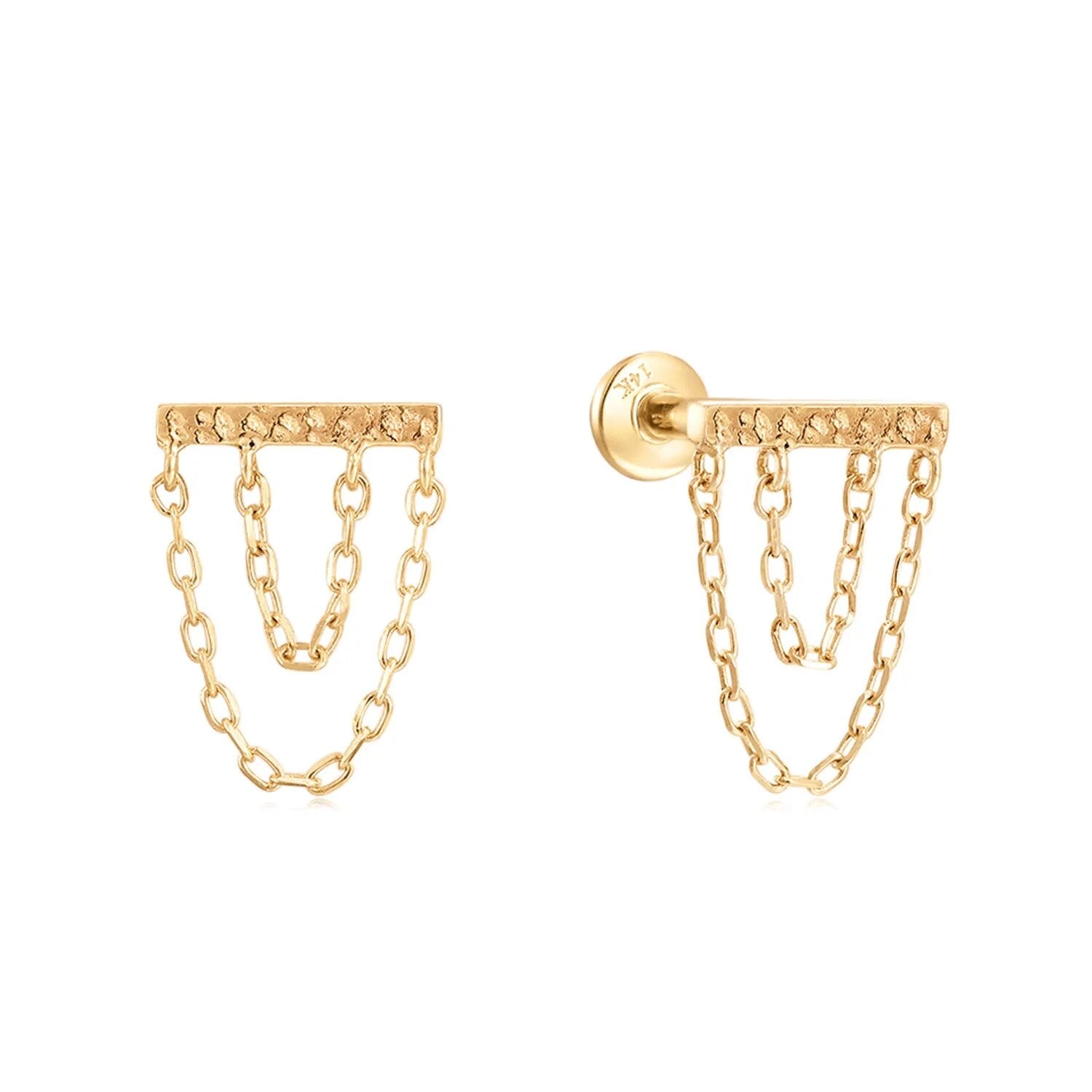 14K gold helix earring with chains conch earrings earlobe piercing jewelry labret stud Ashley Piercing Jewelry