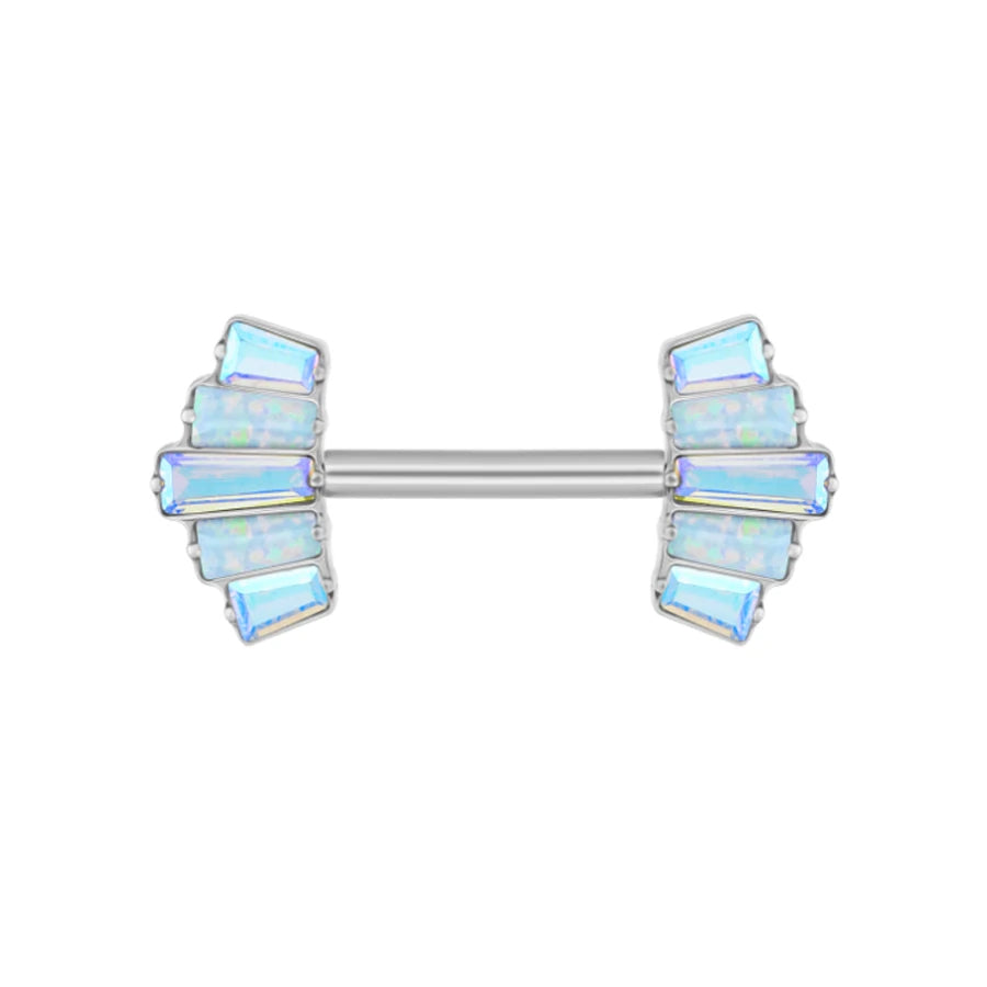 14g nipple bar titanium threadless push pin with opal with 5 baguette CZ stones 1 piece Ashley Piercing Jewelry