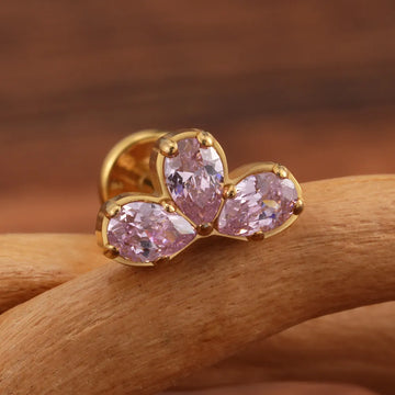 Gold ashley piercing with three diamonds ashley labret piercing titanium lip piercing stud 16G Ashley Piercing Jewelry