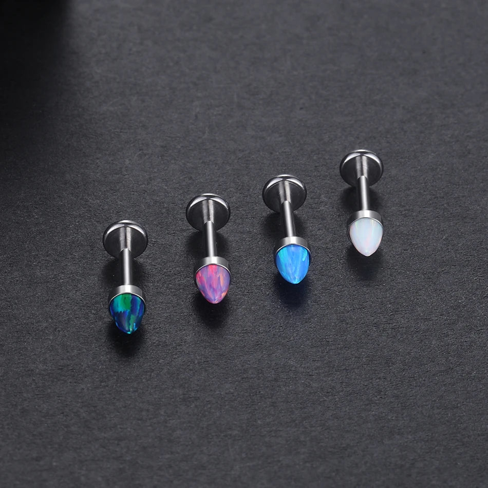 Opal nose stud flat back titanium 16G blue opal purple opal white opal earring Ashley Piercing Jewelry