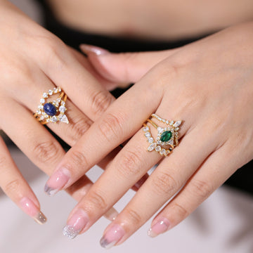 Anello in oro con smeraldi e anello di fidanzamento in stile vintage con diamanti