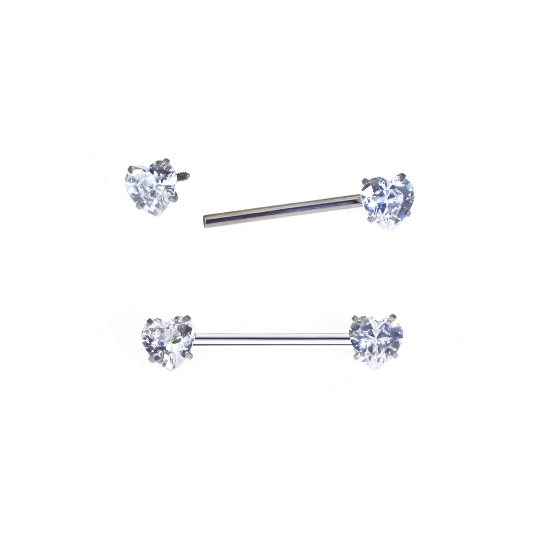 Heart nipple rings with diamonds gold and silver titanium 2 pieces nipple piercing barbells 16G Ashley Piercing Jewelry