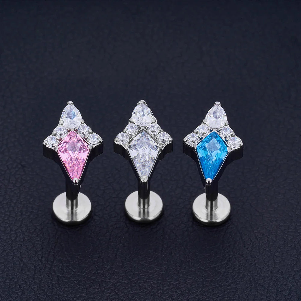 Clear ashley piercing with clear pink blue diamond titanium lip stud nose stud ear stud 16G Ashley Piercing Jewelry