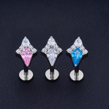 Clear ashley piercing with clear pink blue diamond titanium lip stud nose stud ear stud 16G